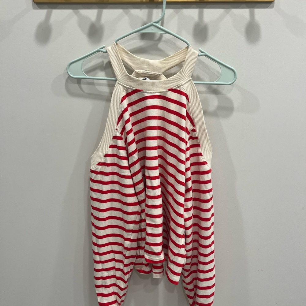 Red and Cream Striped Halter sweatshirt